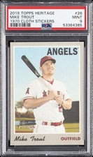 2019 TOPPS HERITAGE 1970 CLOTH STICKERS #26 MIKE TROUT PSA 9