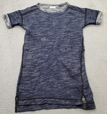 Madewell T-Shirt Dress Womens S Blue Space Dye Black Trim High Low Slit Pullover