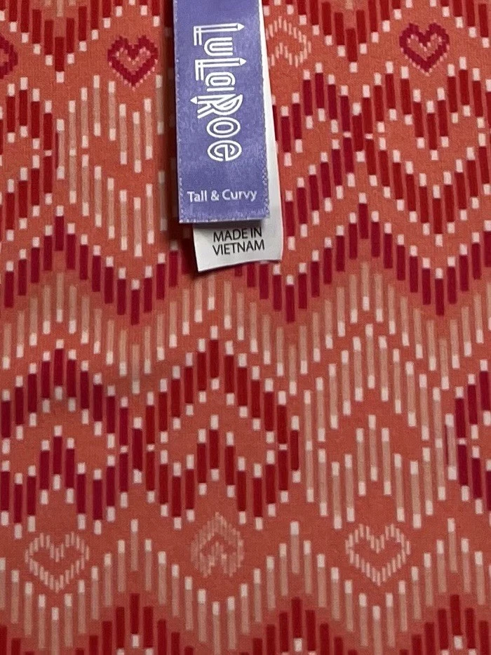 LuLaRoe Leggings TC Tall Curvy Fun PINK PEACH Chevron UGLY SWEATER Heart Knit - Image 4 of 4