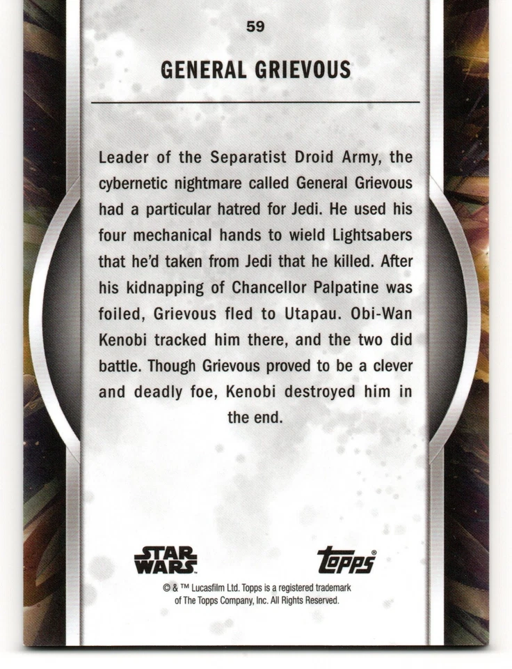 GENERAL GRIEVOUS / 2022 Topps Star Wars Masterwork BASE Trading Card #59 - Image 2 of 2