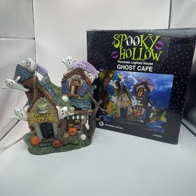 Spooky Hollow Ghost Cafe Halloween House Jack 'O Lantern Village Tested & Works