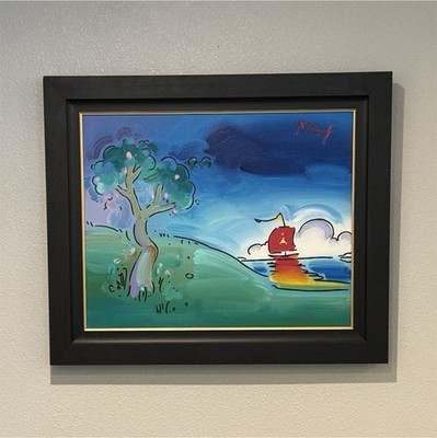 Peter Max Original  Quiet Lake  Painting   Signed Pop Art  Framed