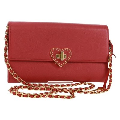 PRADA Chain Shoulder wallet Shoulder Bag Safiano leather Red Gold Auth 168938V