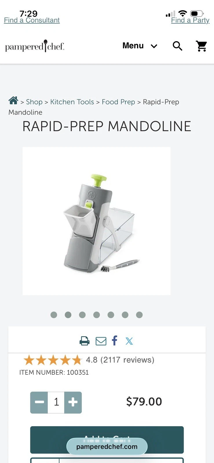 Pampered Chef Rapid-Prep Mandoline Food Slicer 100351 New Open Box