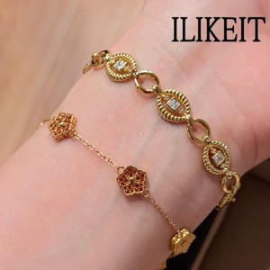 Authentic S925 Silver Gold Plated Vintage Chain Bracelet with Square CZ & Textured Oval
