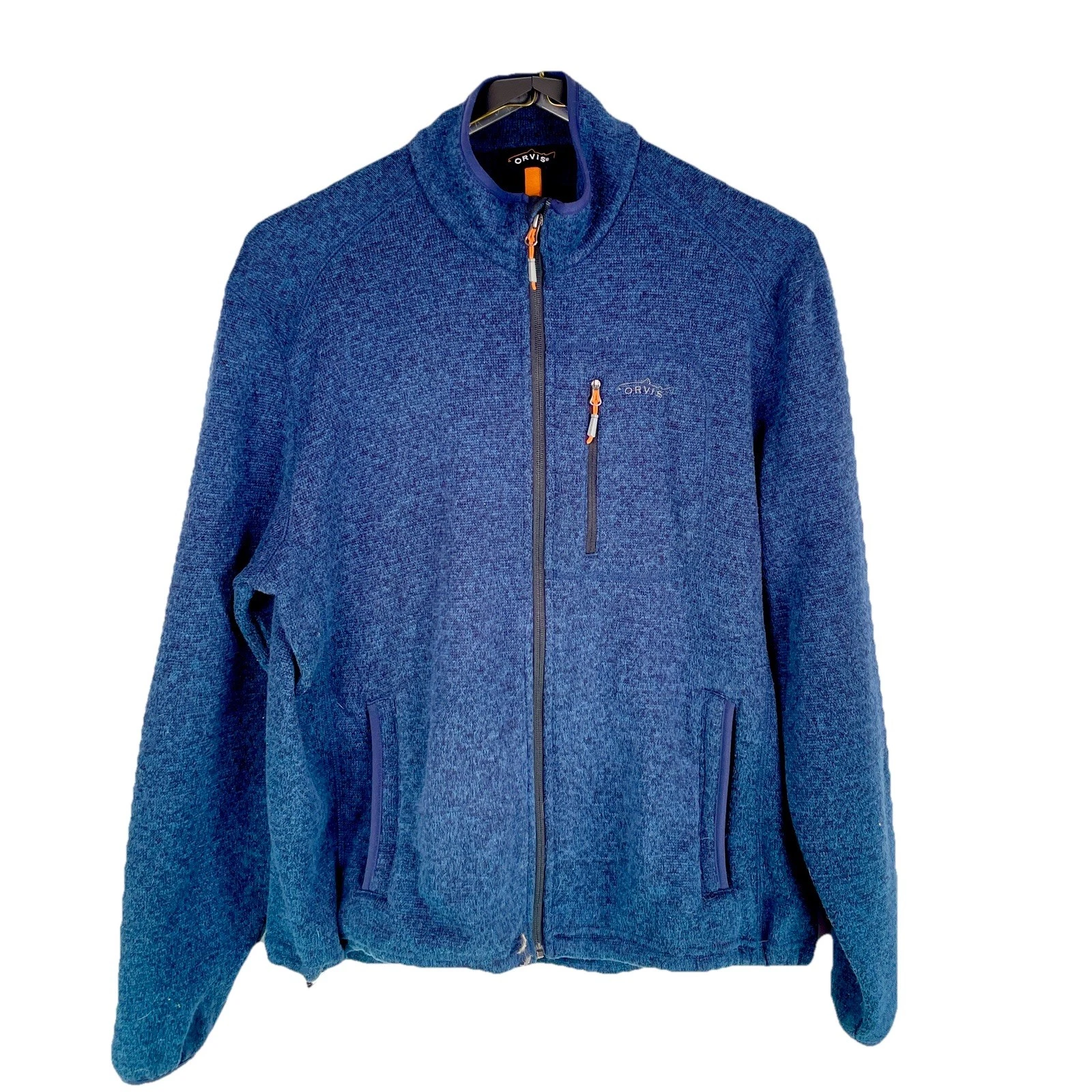 Orvis R65 Sweater Fleece Full Zip Jacket Mens Large Recycled Blue Outdoor