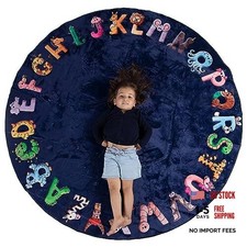 ABC Alphabet Rug for Kids   6 ft Round Blue Play Mat for Toddlers  Babies,