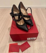 Valentino Garavani Strap Pumps Eyelet Leather Black Women's Size EU37.5/US7.5