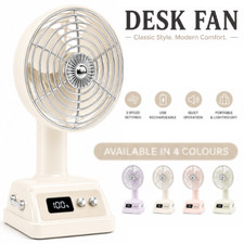 Desk Fan Digital Display USB Portable Quiet Rechargeable Mini Fan