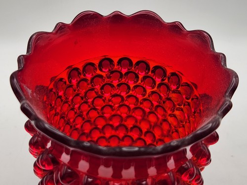 Fenton Ruby Red Amberina Glass Hobnail Spooner Open Sugar UV Glow Vintage - Picture 5 of 17