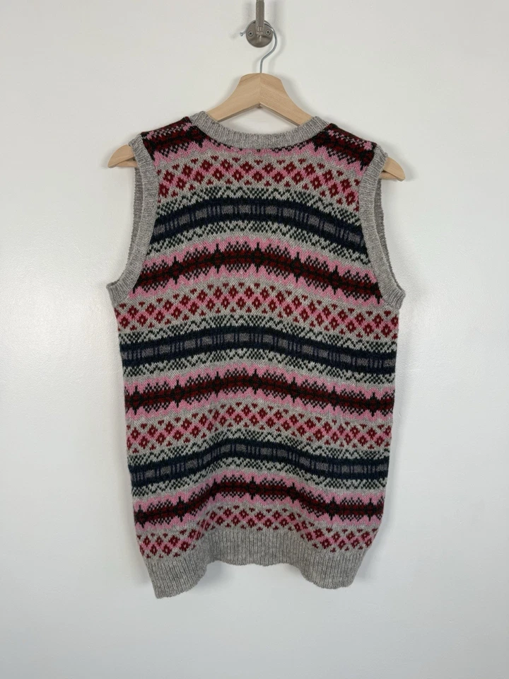 Brora Knitted Vest Size Uk 12 Wool Red Fair Isle Nordic Tank Sleeveless Sweater - Image 3 of 4