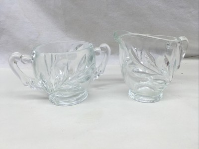 1960s Vintage Indiana Glass Willow Leaf Creamer & Sugar Bowl Set