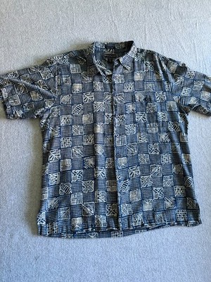 Weekender Finest Silk Men s XL Blue Hawaiian Shirt Geometric Print Button Up