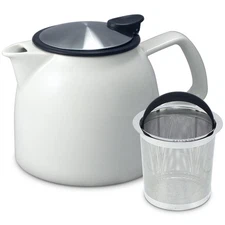 FORLIFE Bell Ceramic Teapot with Basket Infuser, 26-Ounce/770ml, White