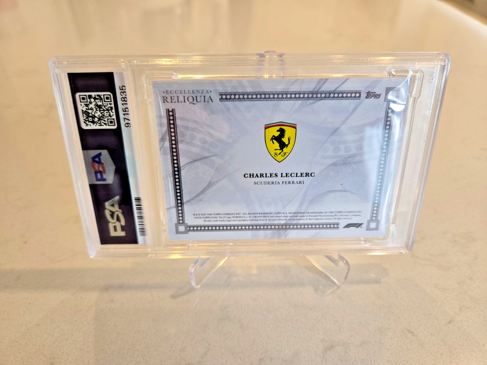 2023 TOPPS ECCELLENZA F1 RELIQUIA - GRAY CHARLES LECLERC PSA 9 : 60/75 view 2