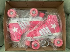 EPIC ROLLER SKATES INDOOR OUTDOOR STAR CARINA STRIPES PINK QUAD HIGH TOP SIZE 6