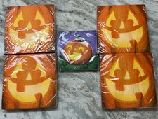 Halloween Paper Napkins Pumpkin New Lot Of 5 Pkg. 80 Pc Total