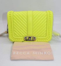 Rebecca Minkoff Chevron Quilted Small Love Crossbody Bag with Studs in Neon Yell