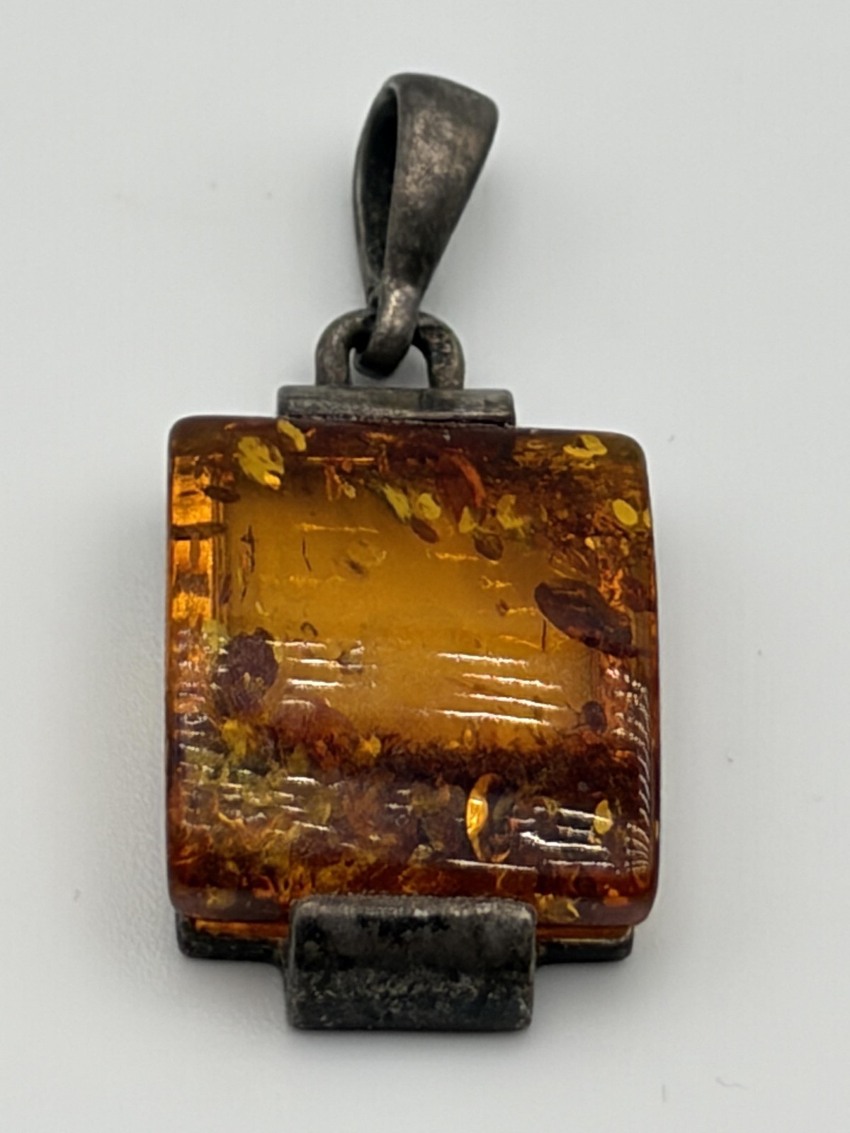 Baltic Amber 875 Silver Pendant Rectangular Caboc… - image 2