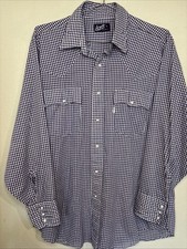 VTG 70s 80's Levis Mens Xl Blue Gingham Pearl Snap Western Shirt Long Sleeve