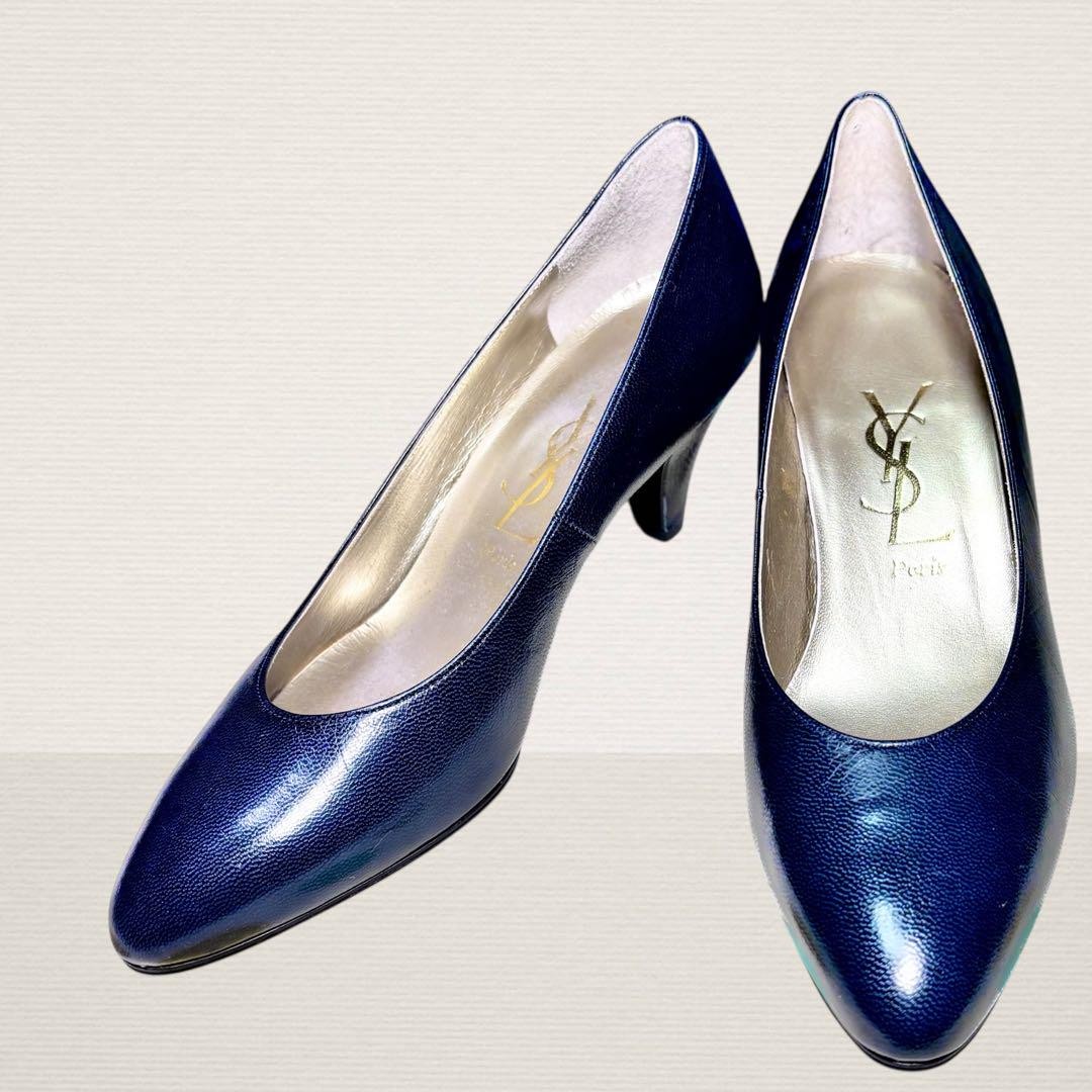 Saint Laurent decolte tacco YSL EU34 5 US4 5 pelle navy punta 09920a