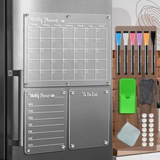 Acrylic Magnetic Dry Erase Board for Fridge  Set of 3 17"W x 0.4"H, Clear