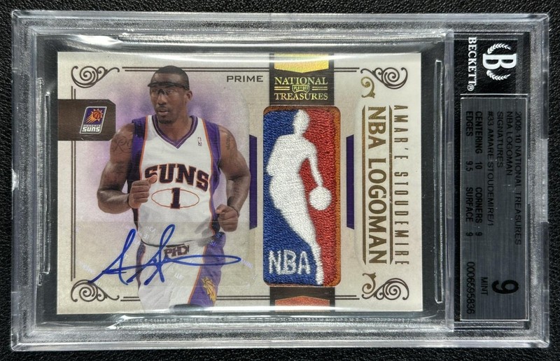 AMARE STOUDEMIRE BGS 9 2009 NATIONAL TREASURES #33 GU NBA LOGOMAN PATCH AUTO 1/1