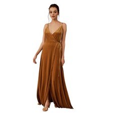 Jenny Yoo Collection Andi Gold Velvet Wrap Maxi Dress Formal size 8 G2U