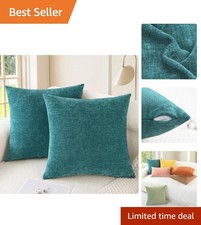 Stylish 18x18 Teal Chenille Pillow Covers - Set of 2 for Living Rooms