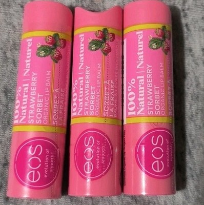3-EOS- 100% Natural Organic Shea Lip Balm-Strawbarry Sorbet-NEW/SEALED!
