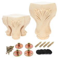 4Pcs Solid Unfinished Wood Furniture Legs European Style Carving Replacement