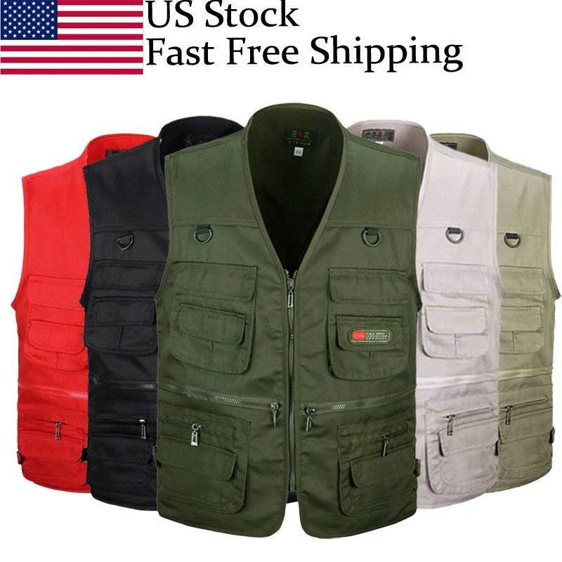 Men Outdoor Vest Multi-pockets Waistcoat Hiking Fishing Sleeveless Jackets