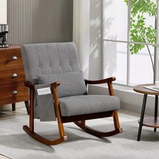 Modern High Back Rocking Accent Chair Solid Wood Legs Armchair Pillow Livingroom
