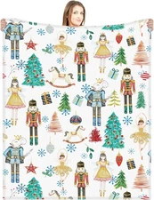 Buryeah Christmas Nutcracker Throw Blanket Soldier Prince Fairy Mouse White 
