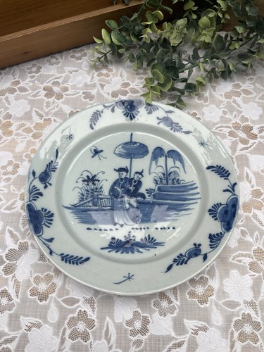 Assiette Ancienne en Faïence de Delft Signée XVIIIe siècle Décor Oriental Bleu - Afbeelding 2 van 17