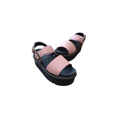 Dr Martens Voss quad platform sandals leather pink neutral open toe 7