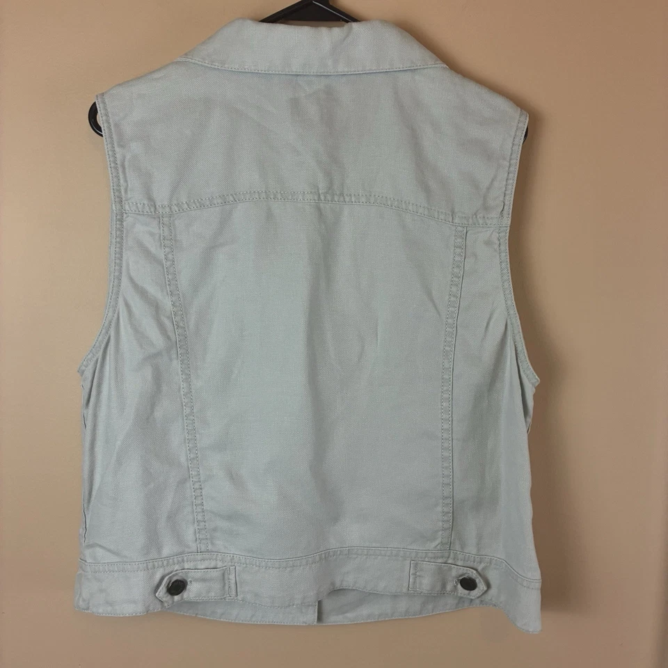 J. Jill 100% Linen Sleeveless Women’s Jacket Button Down Light Gray Size Large - Image 4 of 4