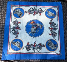 Vintage Blue Rodeo Bucking Bronco Bandana Handkerchief Western Boots Hat 23