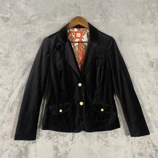 Old Navy Blazer Sz M Black Velvet Paisley Lining Gold Crest Button VTG Steampunk