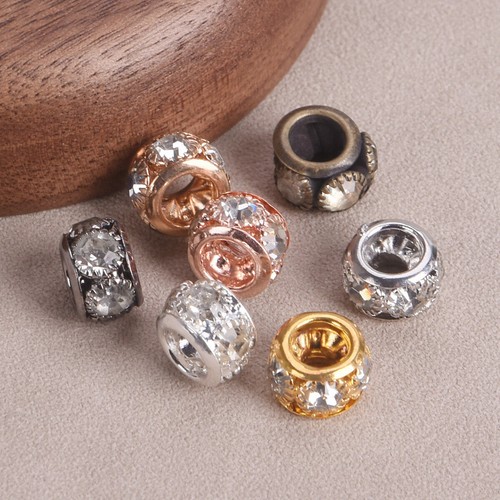 Cuentas espaciadoras sueltas de metal hueco con pedrería de vidrio en forma de rondelle de 8 mm y 10 mm 10 un. - Imagen 4 de 10