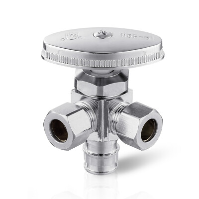 EFIELD 1/2''Pex A Expansion× 3/8''OD×3/8''OD Compr.Dual Angle Stop Valve Multi Turn