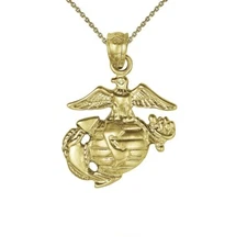 Sterling Silver Yellow Gold Plated Marine Eagle Globe Anchor Charm, Cable Chain