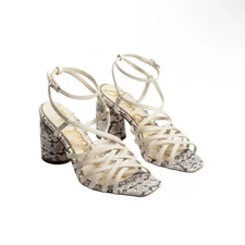 SAM EDELMAN Snake Print Leather Daffodil Strappy Sandal In Modern Ivory Size 6.5
