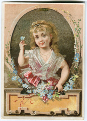 Oblaten scrap die cut chromo Bild Litho Medaillon Mädchen Blumen 11,3 cm