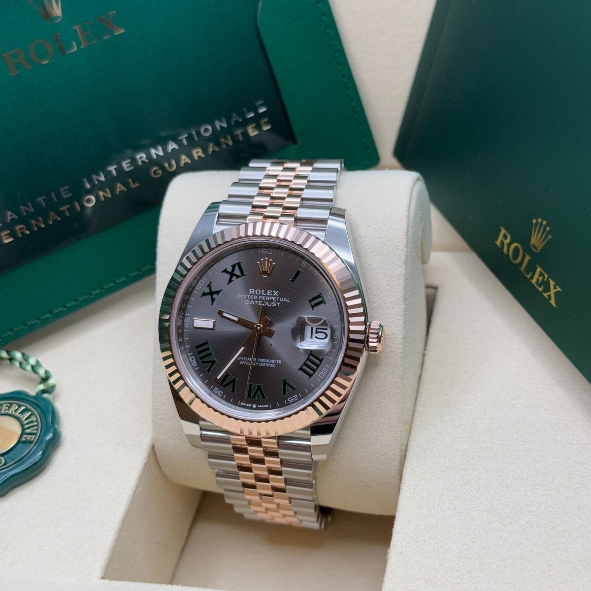 Rolex Datejust 41 Wimbledon Dial Two Tone Rose Gold Fluted Jubilee