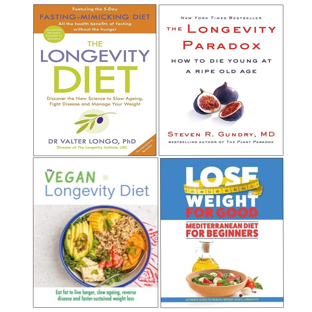 Vegan Longevity Diet Valter,Mediterranean Diet,Longevity Paradox(HB) 4 Books Set