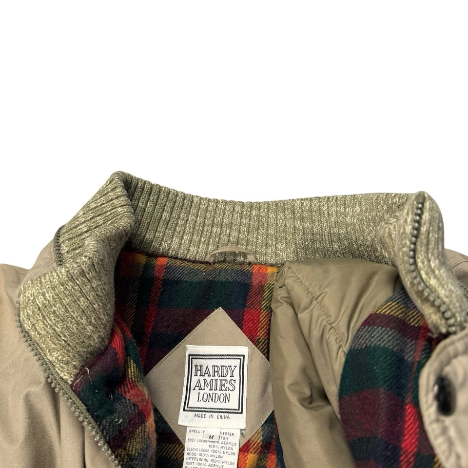 Hardy Amies London Down Jacket Flannel Lined Men's Medium Full Zip Vintage Hood - Image 2 of 4