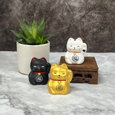 Good Fortune Ceramic Cute Lucky Cat Figure Status Home Office Decoration