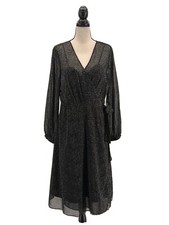 Rachel Roy Collection Womens Wrap Dress Black Polka Dot Large Balloon Sleeves