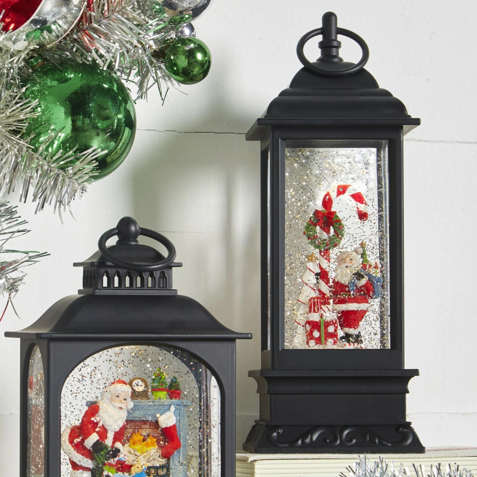 Raz Imports Santa & Candy Cane Water Lamp Lantern